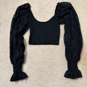 Urban Outfitters Black Lace Long Sleeve Crop Top